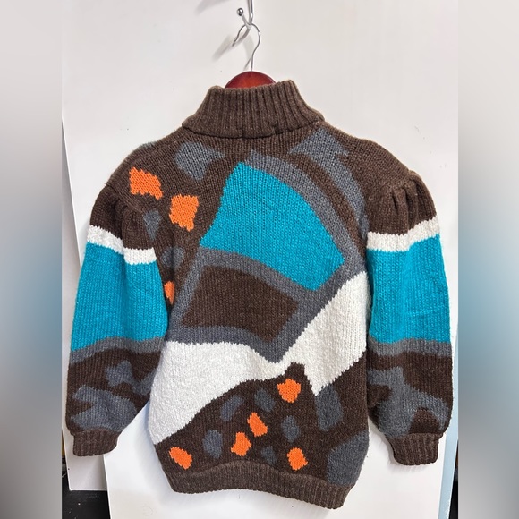 Vtg Chunky oversized cardigan multi colored abstract artsy - Picture 5 of 8